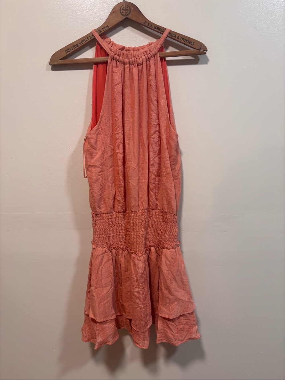 Ramy Brook Sleeveless Coral Halter Tiered Dress XS